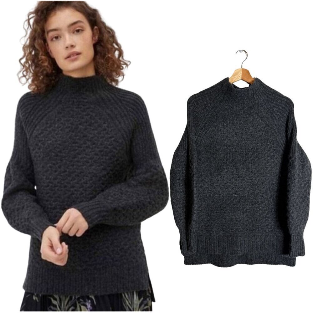Anthropologie Bia Mock Neck Alpaca Chunky Knit Sweater Pullover Women's XS Gray